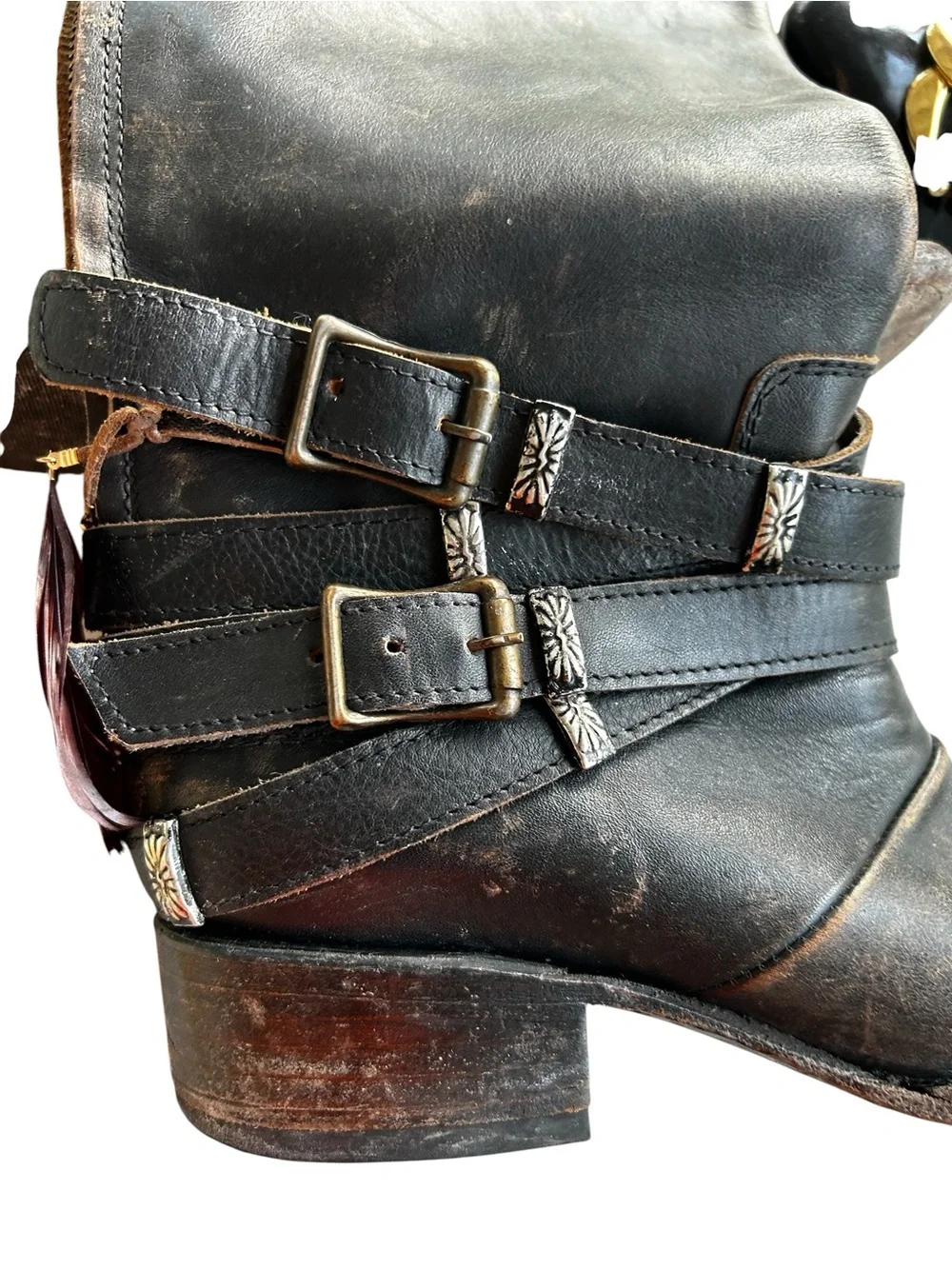 Free Bird Brown Leather Ankle Boots with Silver-Tone Buckles Size 8